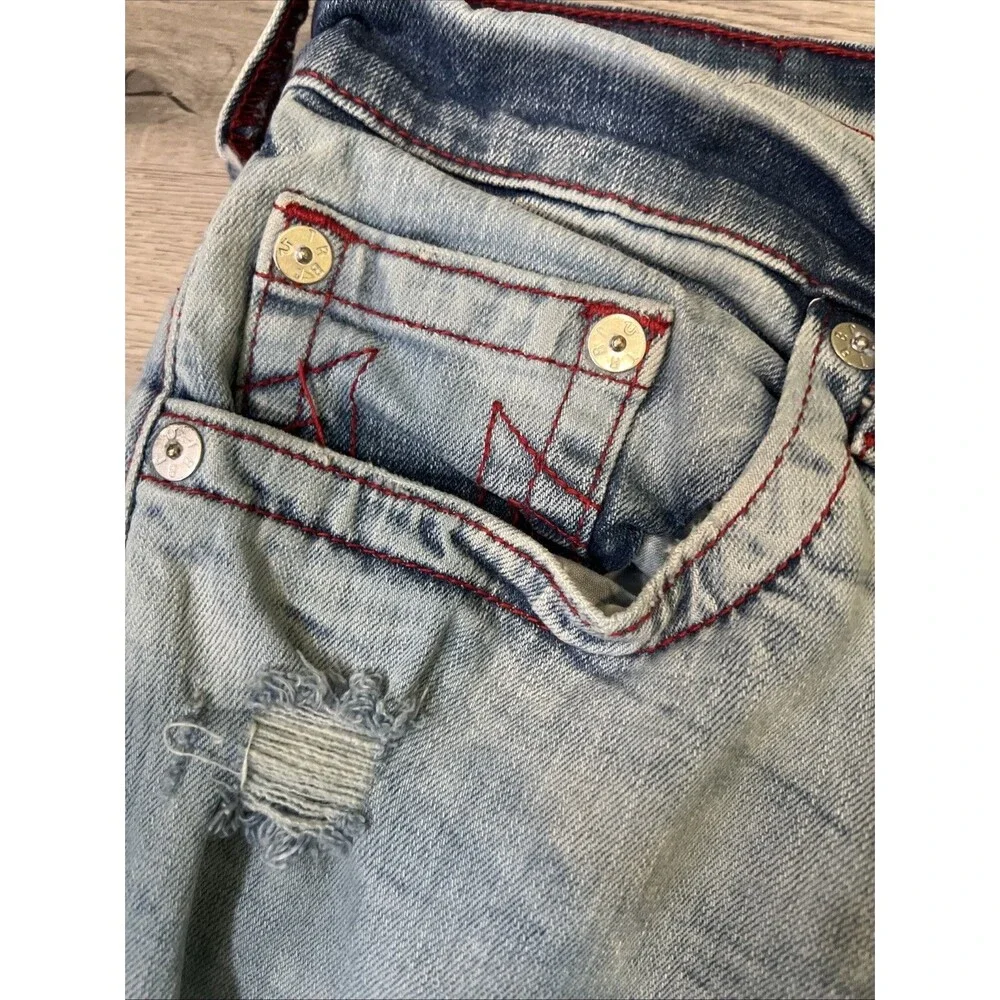True Religion Mens Ricky Relaxed Straight Light Blue Wash Jeans Size 34 x 33